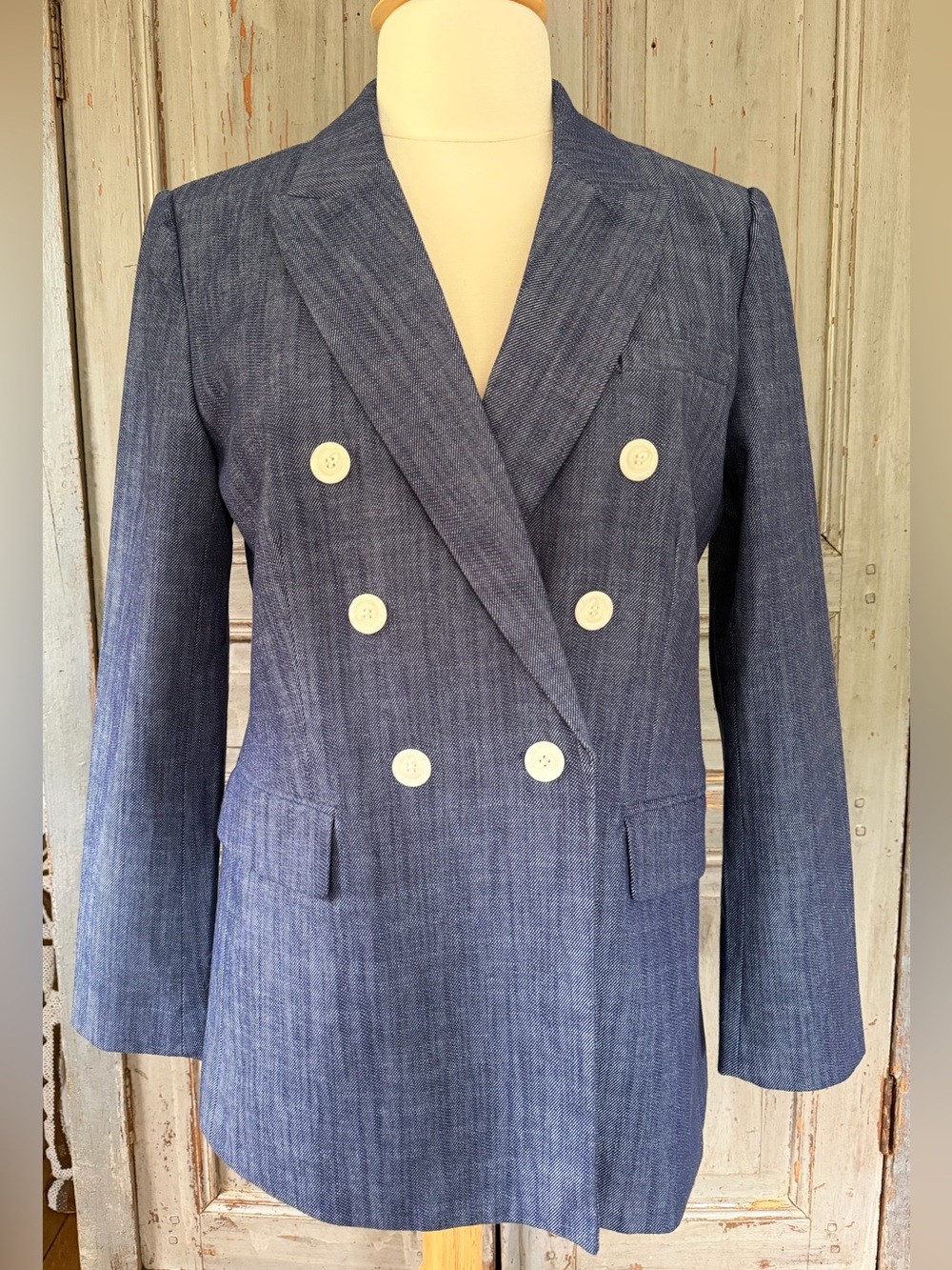 Double-Breasted Women's Blazer Jacket in Denim Blue US10
